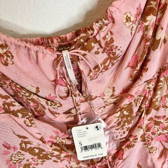 FREE PEOPLE Hilary Printed Top Pink Combo Size Small - Picture 6 of 12